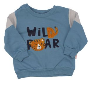 Erkek Bebek Mavi Gri Wild Roar Kaplan Nakışlı 2'li Takım