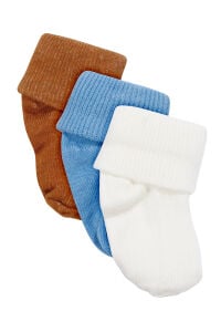 Unisex Beyaz Mavi Kiremit 3'lü Çorap Set 0-6 Ay
