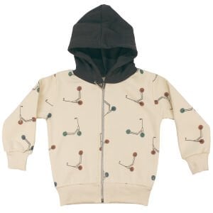 Erkek Çocuk Ekru Gri Renkli Scooter Baskılı Kapşonlu Hırkalı 2'li Takım