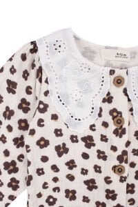 Kız Bebek Ekru Bordo Çiçek Desenli Şort Etekli 3'lü Lüks Takım