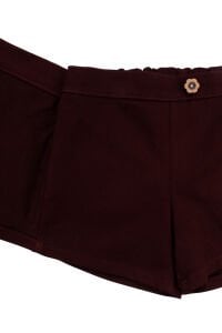 Kız Bebek Ekru Bordo Çiçek Desenli Şort Etekli 3'lü Lüks Takım