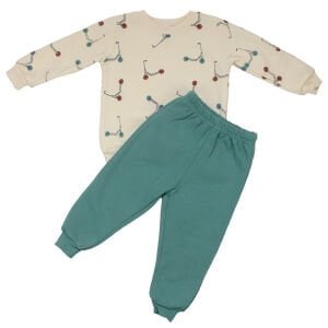 Erkek Çocuk Ekru Yeşil Renkli Scooter Baskılı Üç İp  2'li Takım