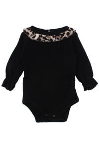 Kız Bebek Siyah Kahve Leopar Desenli Zıbınlı Salopet 4'lü Takım