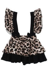 Kız Bebek Siyah Kahve Leopar Desenli Zıbınlı Salopet 4'lü Takım