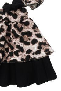 Kız Bebek Siyah Kahve Leopar Desenli Zıbınlı Salopet 4'lü Takım