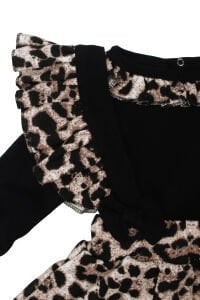 Kız Bebek Siyah Kahve Leopar Desenli Zıbınlı Salopet 4'lü Takım