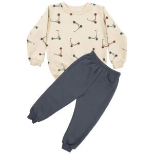 Erkek Çocuk Ekru Gri Renkli Scooter Baskılı Üç İp  2'li Takım