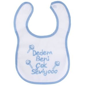 Erkek Bebek Dedem Beni Çok Seviyo Yazılı Mavi Önlük