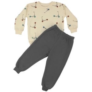 Erkek Çocuk Ekru Gri Renkli Scooter Baskılı Üç İp  2'li Takım