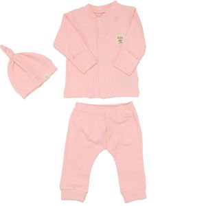 Unisex Pembe Fitilli Düğümlü Bereli Little me Kendinden Eldivenli 3'lü Takım