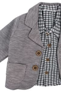 Erkek Bebek Gri Ekose Gömlekli Çizgili Ceketli 3'lü Lüks Takım