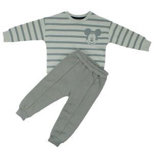 Erkek Çocuk Su Yeşili Çizgili Fare Baskılı 2'li Takım