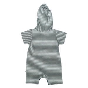 Erkek Bebek Yeşil Beyaz Çizgili Kanguru Cepli Kapşonlu Çıt Çıtlı Tulum