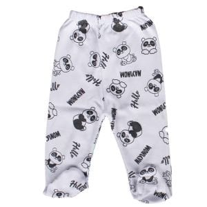 Erkek Bebek Beyaz Panda Baskılı Patikli Tek Alt