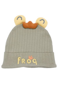 Erkek Bebek Yeşil Sarı Froq Nakışlı Kulaklı Bere 0-12 Ay