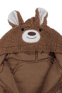 Unisex Kahve Ayı Nakışlı Kapşonlu Peluş Tulum