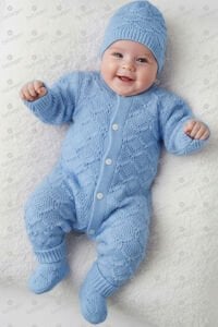 Mavi , Bereli Triko Erkek Bebek Tulumu