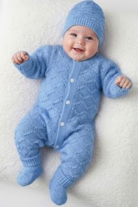 Mavi , Bereli Triko Erkek Bebek Tulumu