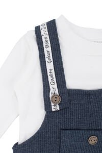 Erkek Bebek Beyaz Laci Waffle Salopetli 2'li Takım