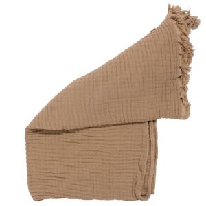 Unisex Kahve Püsküllü 4 Kat Battaniye 80x120