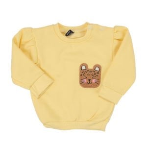 Kız Bebek Sarı Kahve Kedi Nakışlı Leopar Desenli 3 İp 2'li Takım