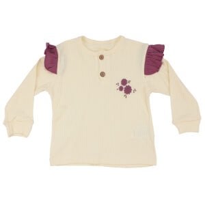 Kız Bebek Ekru Mor Çiçek Desenli Bandanalı 2'li Takım