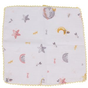 Unisex Sarı Biyeli Kırmızı Yıldız Desenli 28x28 6'Lı Müslin Ağız Mendili