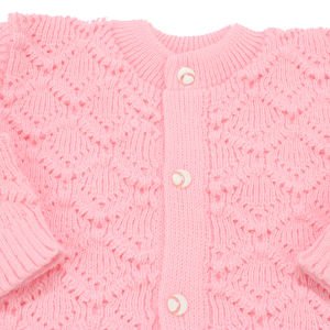 Pembe , Bereli Triko Kız Bebek Tulumu