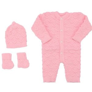 Pembe , Bereli Triko Kız Bebek Tulumu