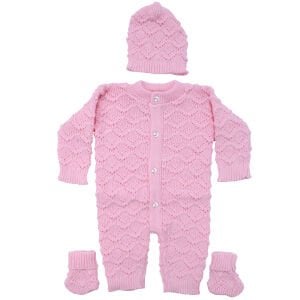 Pembe , Bereli Triko Kız Bebek Tulumu