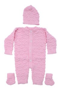 Pembe , Bereli Triko Kız Bebek Tulumu