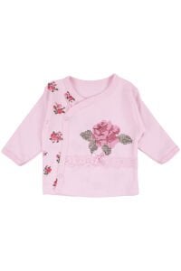 Kız Bebek Pembe Güllü Kanaviçe Nakışlı 3'lü Pijama Takımı 0-3 Ay