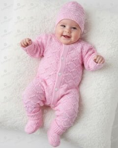 Pembe , Bereli Triko Kız Bebek Tulumu