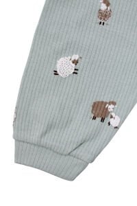 Unisex Yeşil Kuzulu Desenli Çıtçıtlı Pijama Takımı