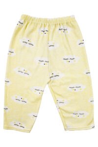 Unisex Sarı Bulut Desenli Biyeli Çıtçıtlı Pijama Takımı 0-3 Ay