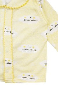 Unisex Sarı Bulut Desenli Biyeli Çıtçıtlı Pijama Takımı 0-3 Ay