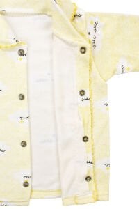 Unisex Sarı Bulut Desenli Biyeli Çıtçıtlı Pijama Takımı 0-3 Ay