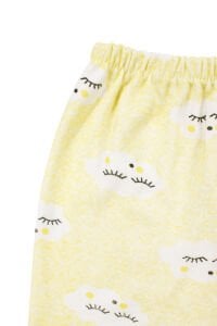 Unisex Sarı Bulut Desenli Biyeli Çıtçıtlı Pijama Takımı 0-3 Ay