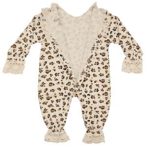 Kız Bebek Ekru Kahve Leopar Desenli Bereli Fistolu Tulum