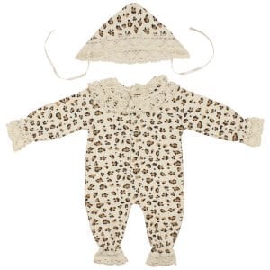 Kız Bebek Ekru Kahve Leopar Desenli Bereli Fistolu Tulum