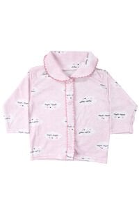 Kız Bebek Pembe Bulut Desenli Biyeli Çıtçıtlı Pijama Takımı 0-3 Ay