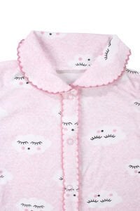 Kız Bebek Pembe Bulut Desenli Biyeli Çıtçıtlı Pijama Takımı 0-3 Ay
