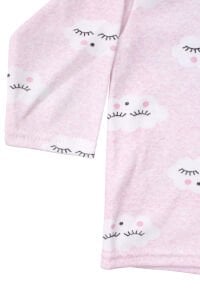 Kız Bebek Pembe Bulut Desenli Biyeli Çıtçıtlı Pijama Takımı 0-3 Ay