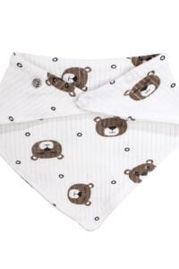 Erkek Bebek Ekru Kahve Ayıcık Desenli Fular Önlük