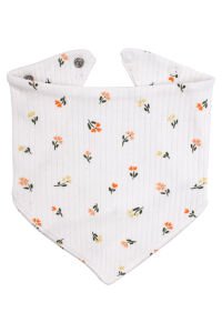 Kız Bebek Ekru Turuncu Çiçek Desenli Fular Önlük