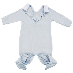 Erkek Bebek Mavi Yakalı Düğmeli Patikli Tulum