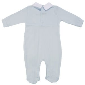 Erkek Bebek Mavi Yakalı Düğmeli Patikli Tulum