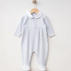 Erkek Bebek Mavi Yakalı Düğmeli Patikli Tulum