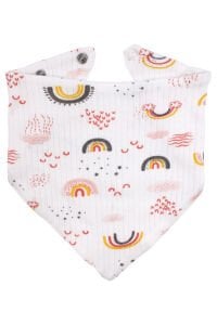 Kız Bebek Ekru Pembe Gökkuşağı Desenli Fular Önlük