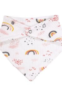 Kız Bebek Ekru Pembe Gökkuşağı Desenli Fular Önlük